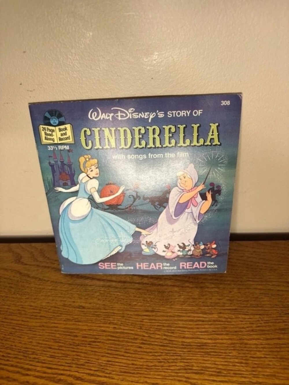Vintage 1977 Walt Disney's Story Of Cinderella Book & Record 7" 33 RPM